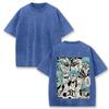 Vintage Washed Anime Character Print T-shirt Men Casual Loose Streetwear Cotton Short Sleeve Tops