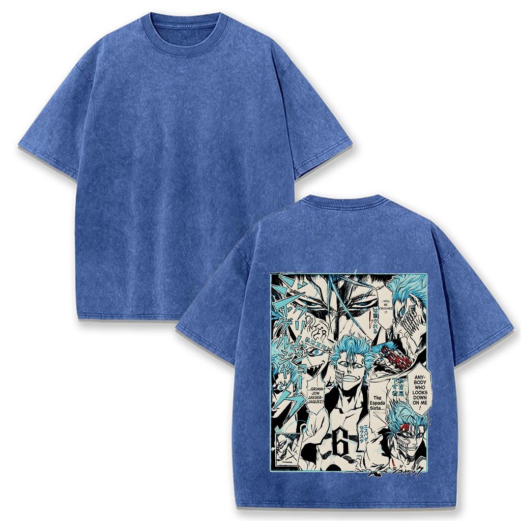 Vintage Washed Anime Character Print T-shirt Men Casual Loose Streetwear Cotton Short Sleeve Tops