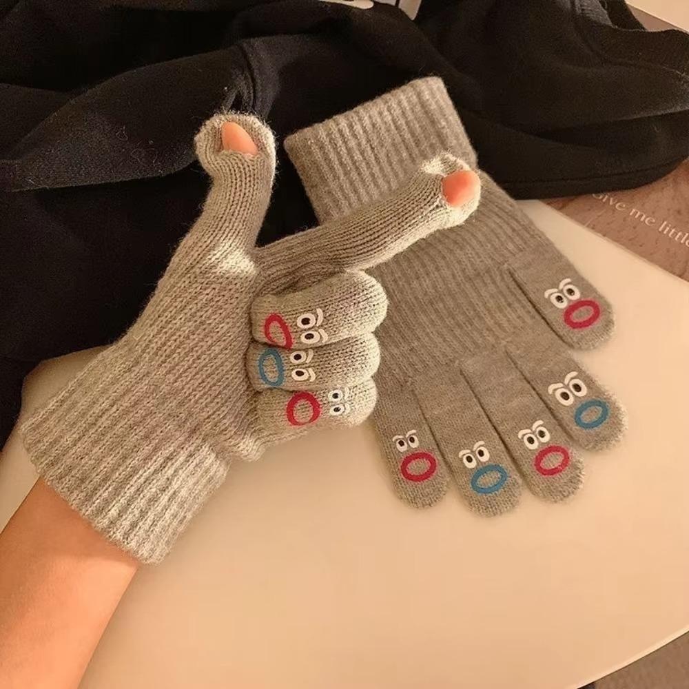 

Full Finger Knitted Gloves Warm Ridding Mittens Comfortable Thickened Gloves сірий