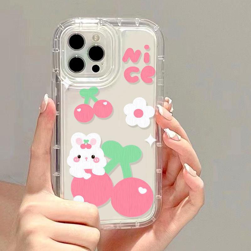 Pink Cherry Rabbit for iPhone17Promax Mobile Phone Case Apple 16 Niche 13/14 Transparent 15