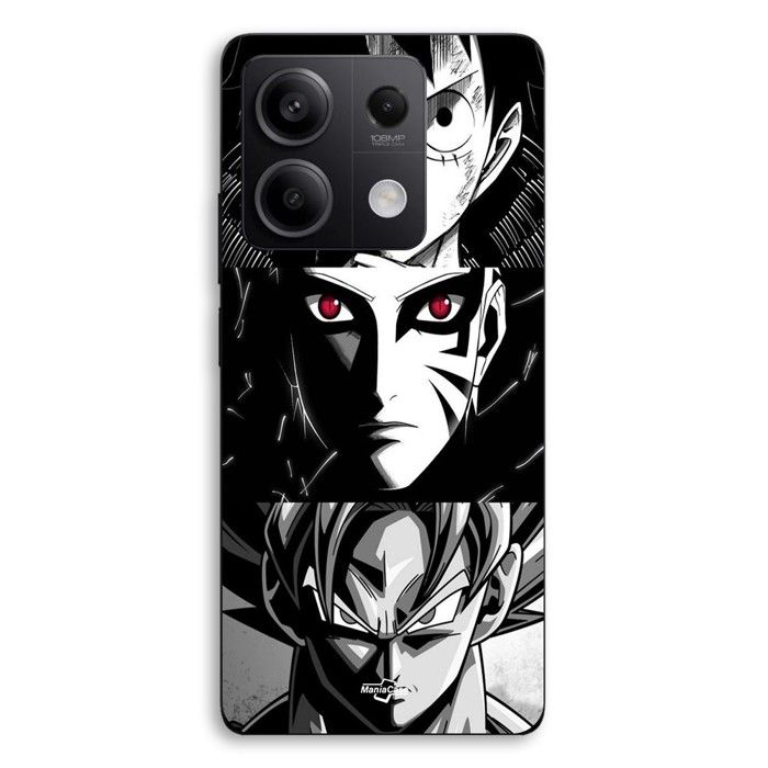 Coque Pour Xiaomi Redmi Note 13 5G Sangoku Naruto Luffy one piece Dragon Ball Z fond noir et blanc Maniacase