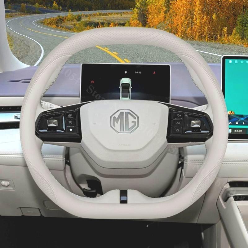 For MG 3 7 8 4 EV HS ZS ES5 Car Steering Wheel Cover Double D-shape Leather Anti Slip Car Handle Covers Interior Accessories