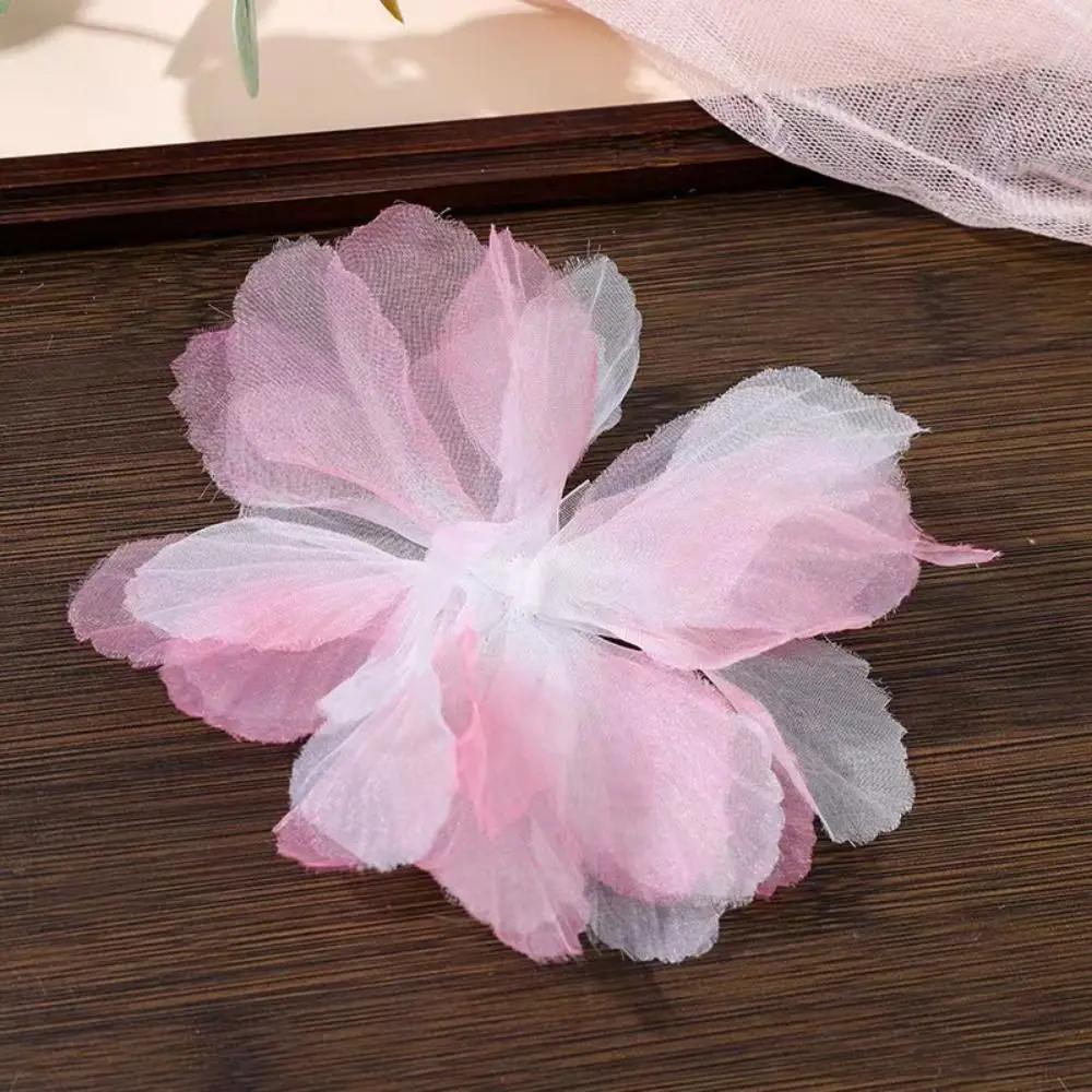 14cm 3D Organza Flowers DIY Silk Flower Lace Patches Applique Wedding Dress Accessories Gradient Lace Trim Sewing Accessories