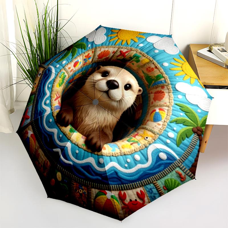 1 st Automatiskt Fällbart Paraply - Tecknat Mönster, Bärbar & Vikbar Design med 8 Ribbor, Jul- Födelsedagspresenter