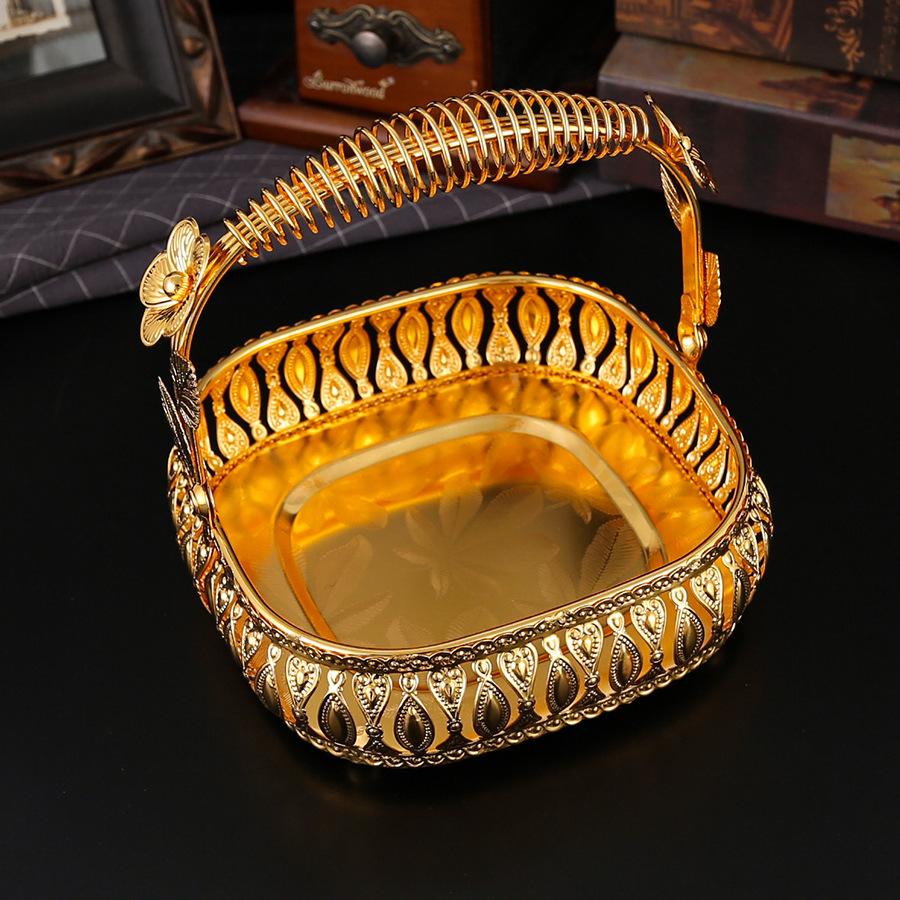 Luksusowy metalowy koszyk na owoce z sprężynowym kwiatkiem, talerz na owoce, styl nordycki, recepcja restauracji, dekoracja do salonu, ozdoba