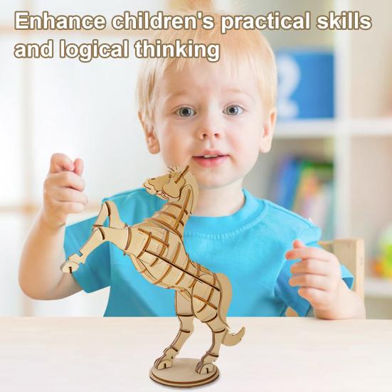 3D Wooden Horse Model DIY Handmade Horse Puzzle Assembly Toy Educational Animal Building STEM Toy Decoration Adults Teens Birthday Gifts
