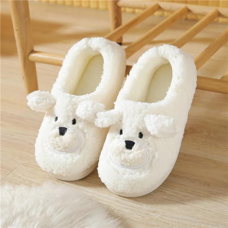 Cartoon Cute Bag Cotton Slippers for Women 2024 Winter Home Anti Slip Little Bear Plush Couple Warm Slippers Platform Zapatos