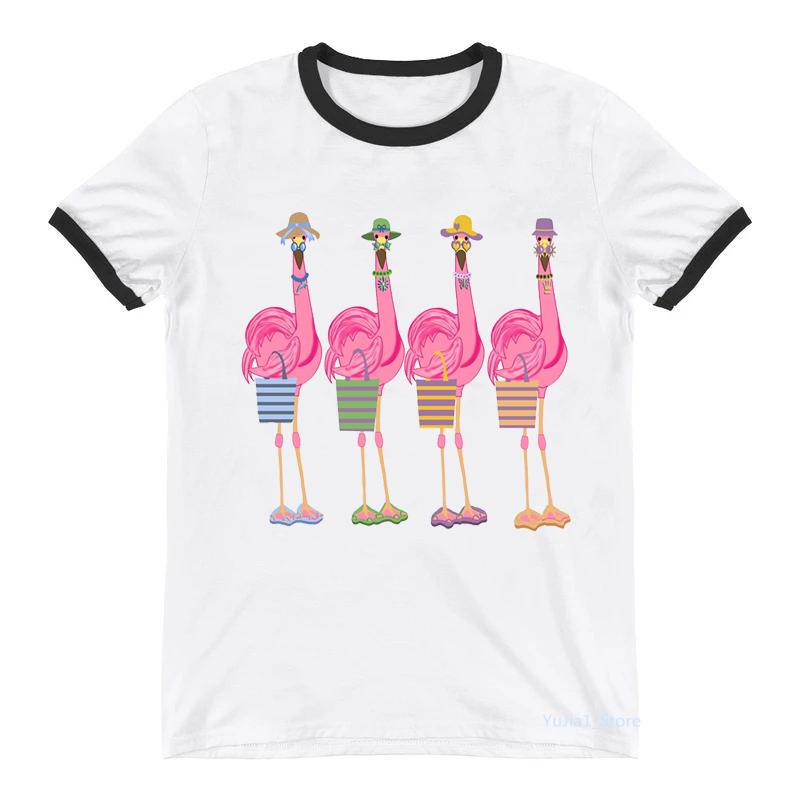 2024 Hot Sale Flamingo Cheers Print Tshirt Unisex Harajuku Kawaii Clothes Funny Tee Shirt Femme Summer T Shirt Female