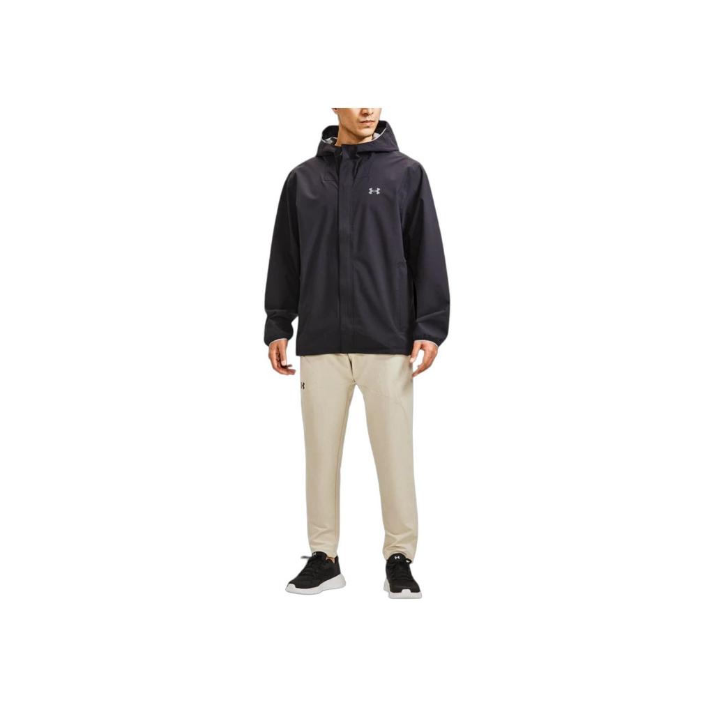 Under Armour Stormproof Solid Color Logo Print Zip Hoodie Jacket Men Outerwear Black 1376066-001