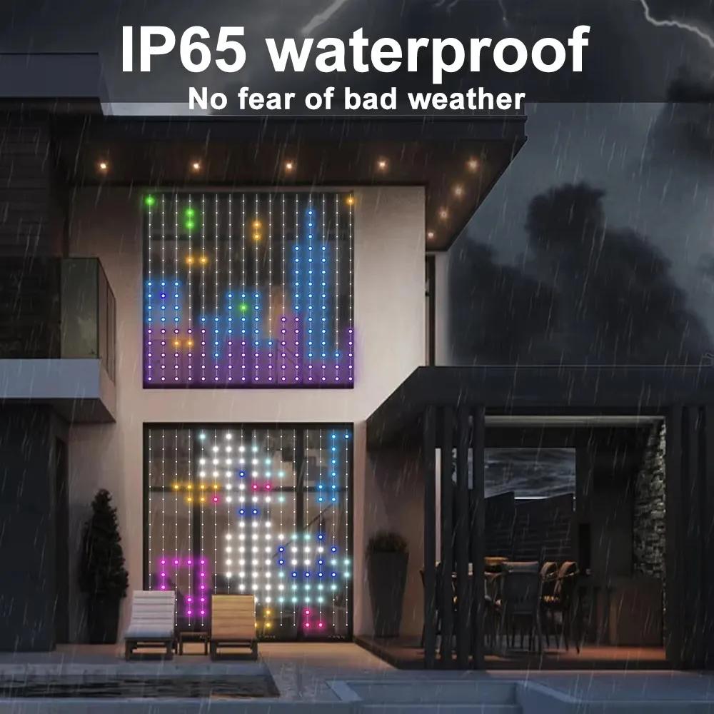 Smart LED Curtain Lights with Remote Control Musical Rhythm APP DIY Color Text and Pattern Window Hanging String for Home Decor