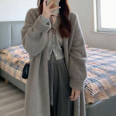 Jachetă pulover de toamnă și iarnă, medie și lungă, stil lejer, leneș, cu simț al designului, temperament casual, cardigan tricotat de nișă, femei