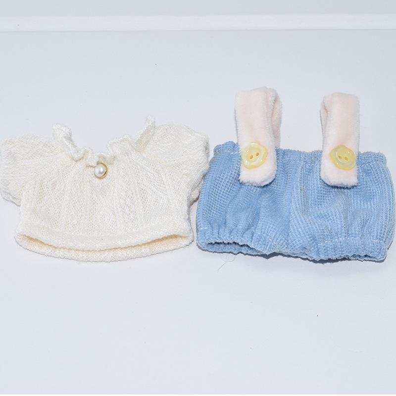 10cm Cotton Doll Clothes - T-shirt & Overalls Set for Plush Toy with Starfish or Normal Body, Universal Replacement.