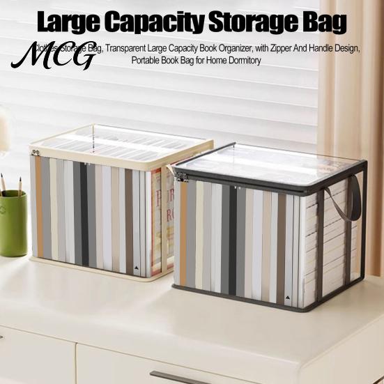 Stationery Storage Bag Clothes Bag, Transparent Large Capacity Book Organizer, with Zipper Desktop Solution And Handle Design, Portable for