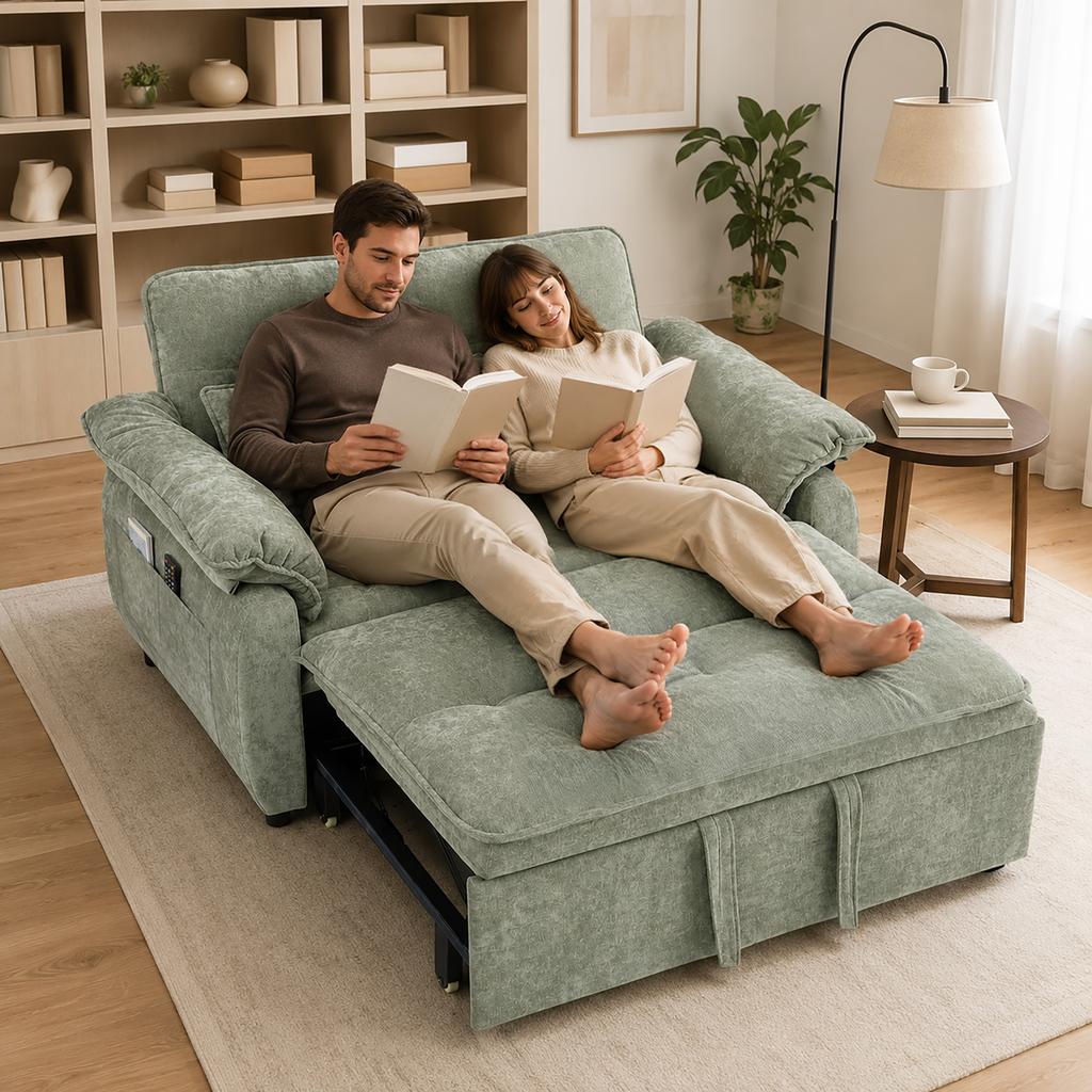 Convertible Sofa, 2-Seater, 3-in-1 Velvet Sofa Bed, 137 Cm, Adjustable Backrest, 2 Pillows, Green