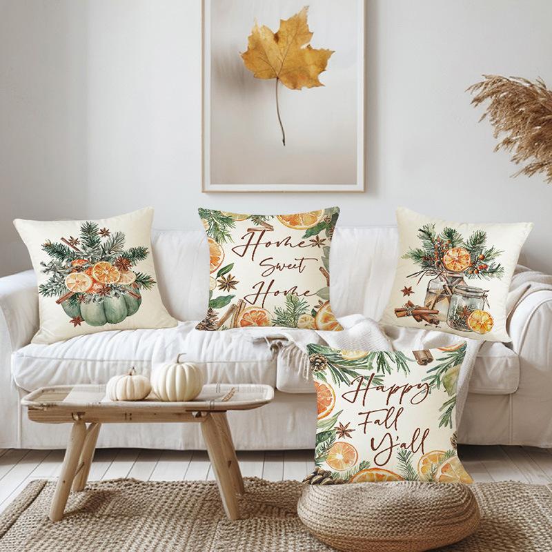 Pillow Cover Autumn Plant Print Linen Pillow Cover Living Room Sofa Cushion Cover Home Decoration