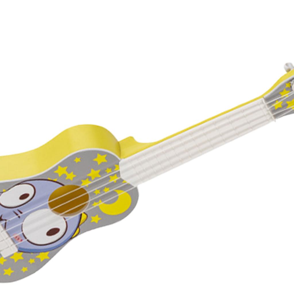 Kids Guitar Toy Plastic Cartoon Pattern Educational 4 String Playable Ukulele Toy for Boys Girls Big Eye Dragon Pattern