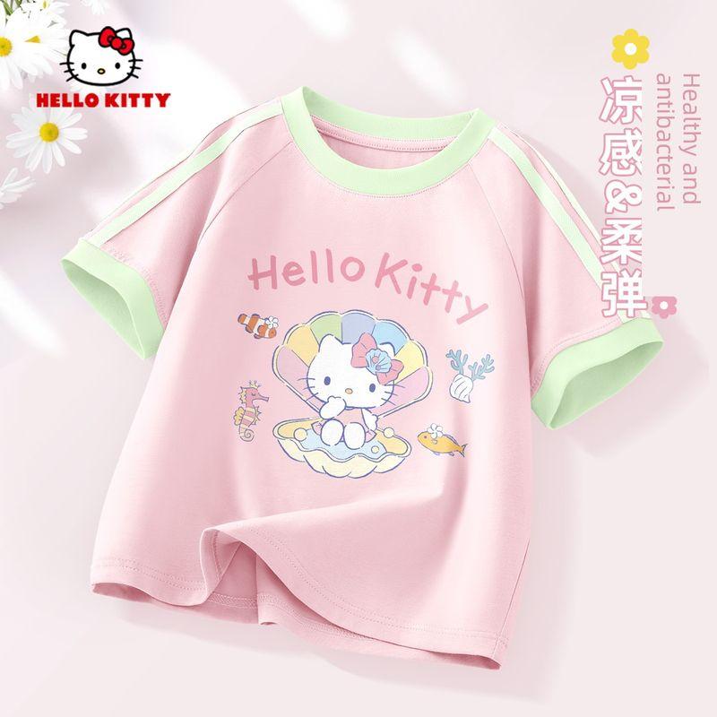 Hello Kitty Girls  Short-Sleeved T-Shirt 2026 New Thin Summer Children s Clothing Girls  Tops Fashionable Children s Summer Clothing Tibex Mousse Powder 120