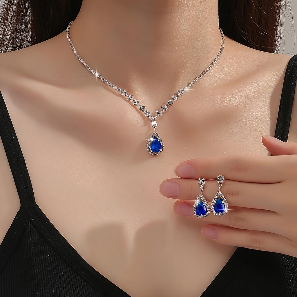 3-piece Fashion Jewelry Set Shiny Luxurious Evening Dress Accessories with Rhinestone Necklace and Earrings Suitable for Brides