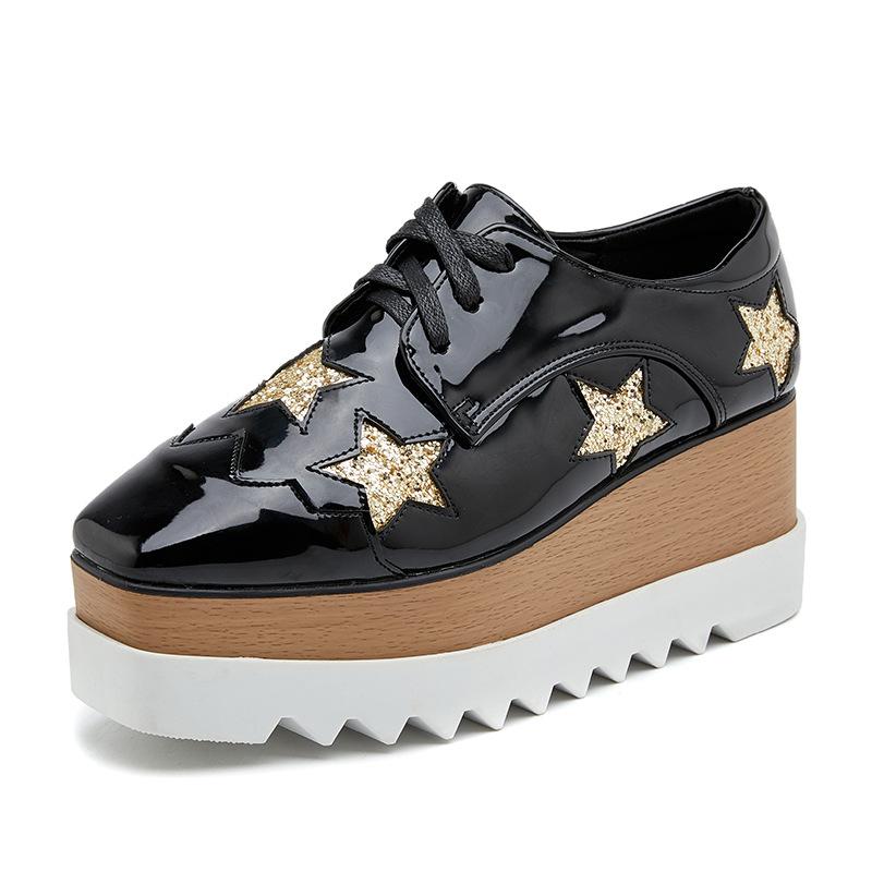 Versatile 2025 Autumn New Star Platform Muffin Sole Casual Shoes Lace-up Wedge Single Shoes Women's British Style HZB-763-3