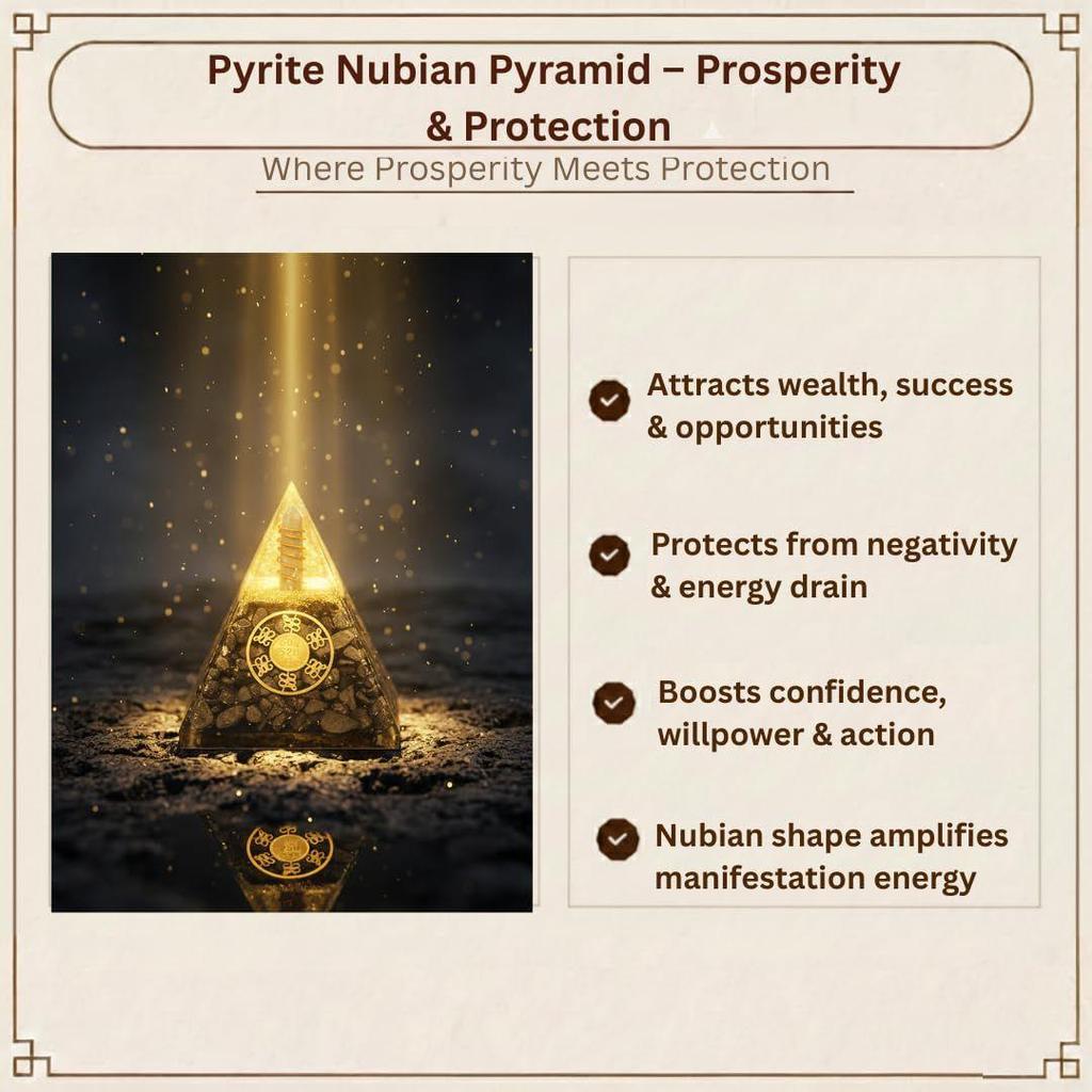 Piramide Nubiana di Pirite per Ricchezza, Prosperità e Successo | Piramide di Pietra Magnete Dorato per Denaro Energizzata per Vastu, Feng Shui e Abbondanza