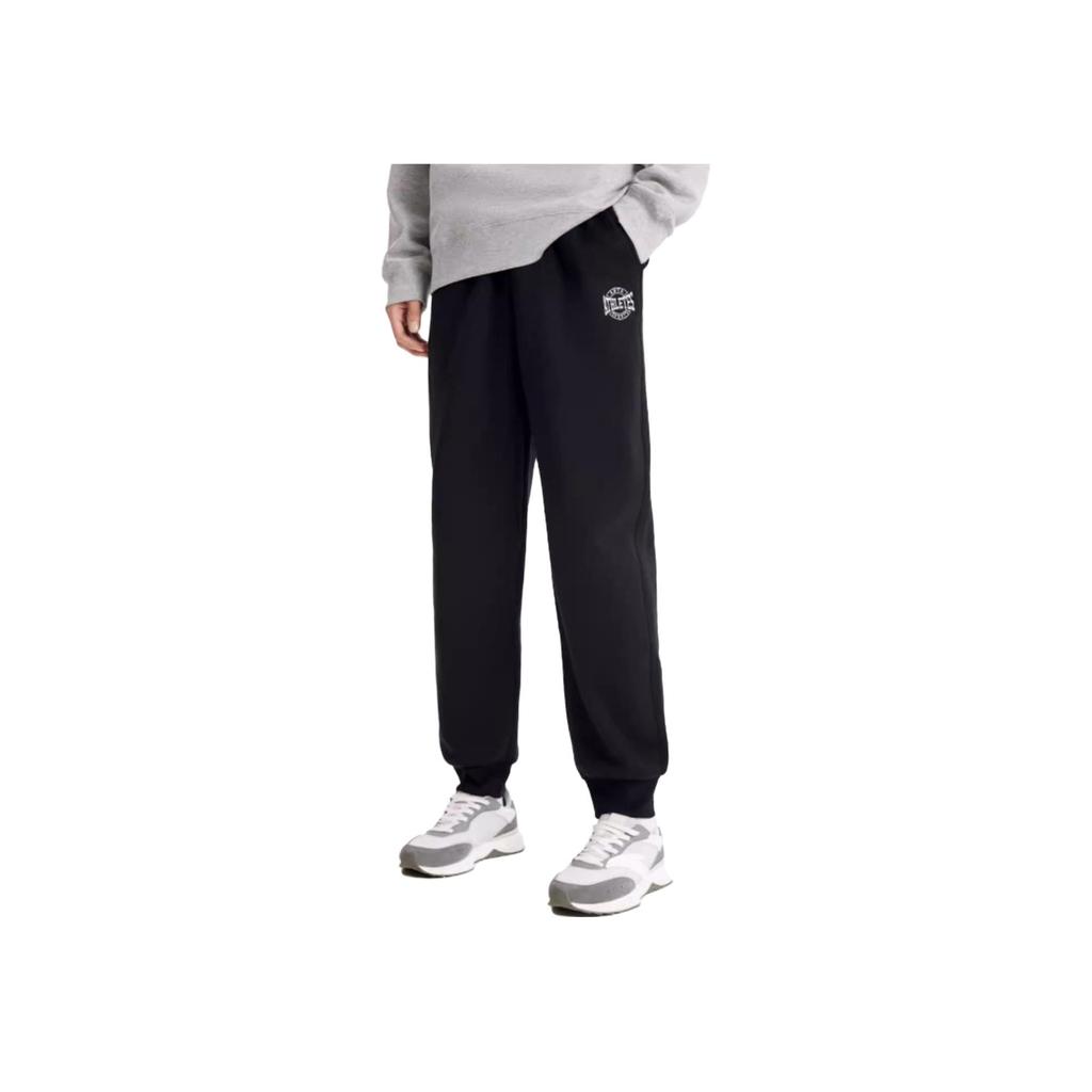 Anta Lifestyle Series Solid Color Mid Waist Cuffed Fleece Knit Sports Pants Men Bottoms Basic-Black 952348304-2