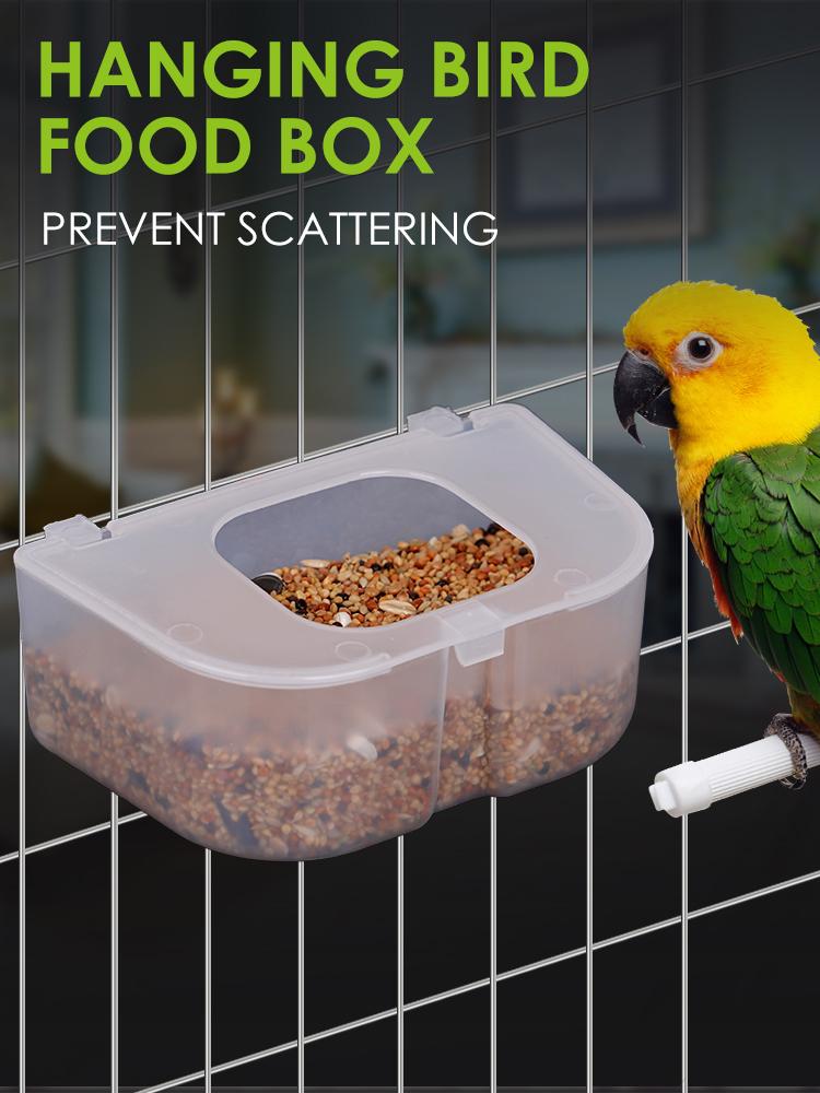 Bird Food Box Plastic Transparent Anti-Spill Parrot Feeder Hanging Parrot Spill Proof Food Box Bird Universal Feeding Boxs
