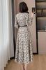 Floral Chiffon Long with Stylish and Elegant for Spring and Autumn [Chubikime] Women's Dress, A-Line, Flared, Belt,