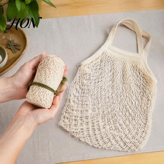 Heavy Duty Reusable Grocery Totes Cotton Mesh Bag, Eco Friendly Foldable String Lightweight Portable Handbags for Fruits Vegetables And Daily Shopping