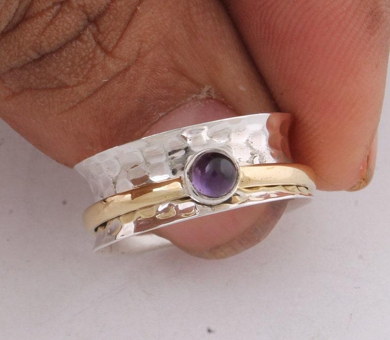 Amethyst Edelstein Ring, Zweifarbiger Ring, Unisex Ring, Silberschmuck, Geburtsstein Ring, handgemachter Ring, Jahrestagsgeschenk, 925 Sterling Silber