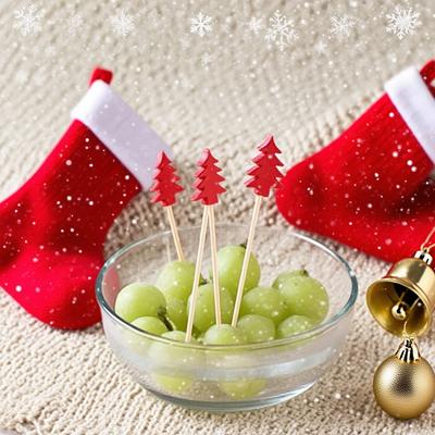 50pcs-Christmas Bamboo Food Picks Toothpicks Santa Dessert Buffet Fruit Salad Christmas Decoration New Year Xmas Party Supplies