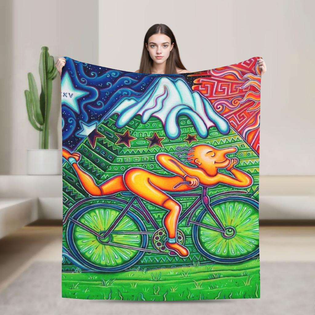 Soft Blanket Girls Boys Travel Albert Hofmann LSD Bicycle Day Throw Blanket Flannel Bedspread For Chair Novelty Sofa Bed Cover