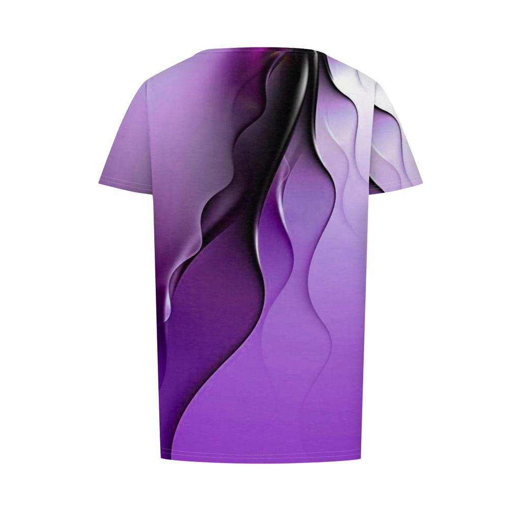 Damska letnia modna, swobodna plisowana, okrągła, z nadrukiem i krótkim rękawem koszulka z krótkim rękawem