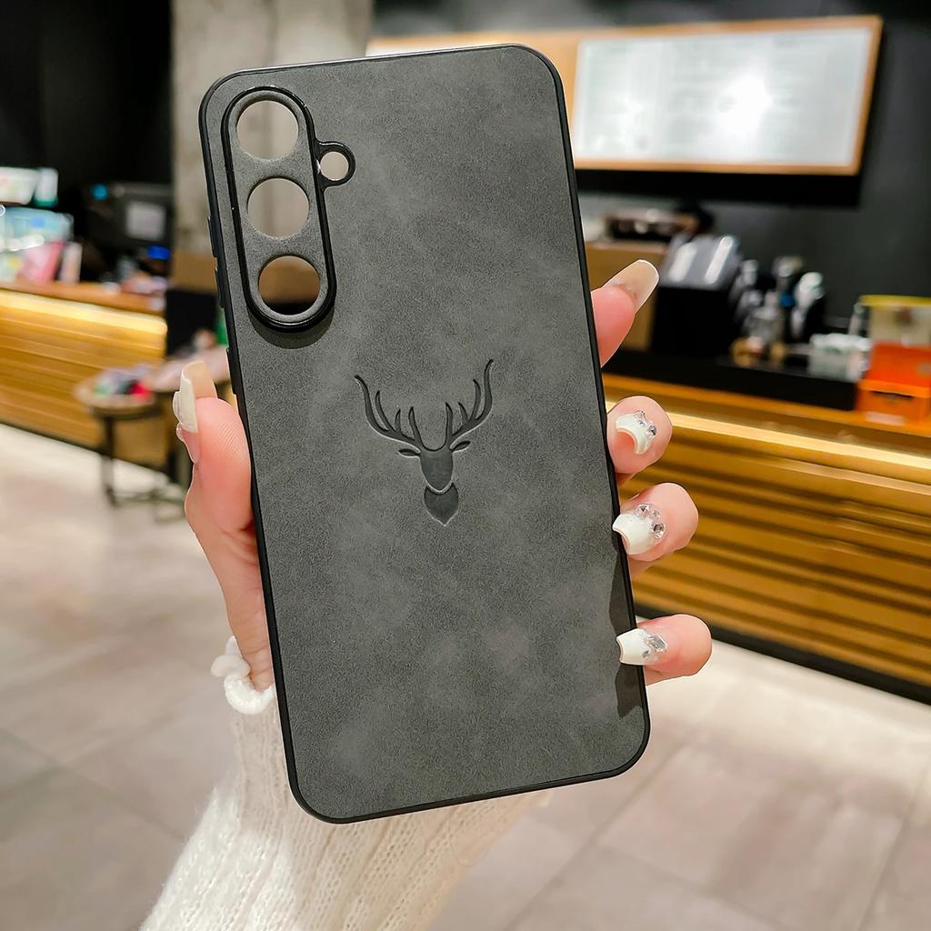 PU Lær Preget Hjort Telefondeksel For Samsung Galaxy S25 S24 S23 S22 S21 FE Ultra Plus A56 A36 A26 A16 A55 A54 A53 A52S Deksel