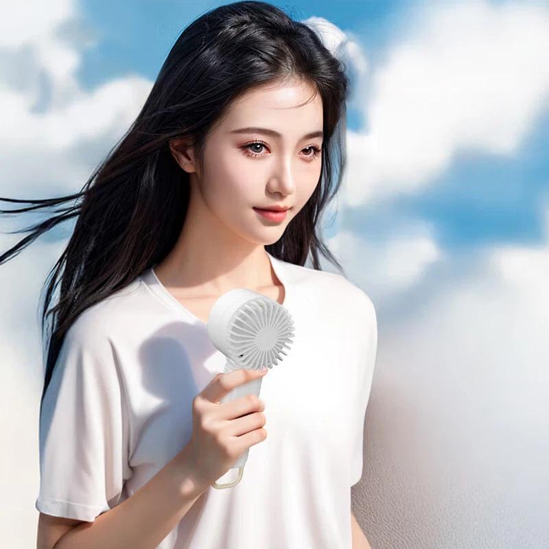 Handheld Mini Fan, USB Rechargeable, Low Noise Portable Fan, Desktop, Long Battery Life, Office Desk Small Cooling Electric Fan, White
