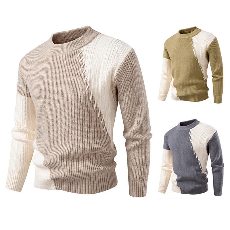 New Winter Style Men's Fashion Color-blocking Sweater Men's Casual Base Shirt