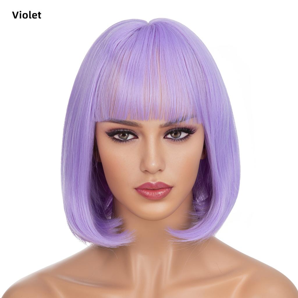 Women's Natural Looking Daily Use Short Straight Wig with See-through Bangs Ladies Front Lace Heat Resistant Fluffy Bob Wig