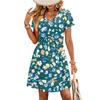 Modisches Damenkleid mit Print, V-Ausschnitt, kurzärmelig, locker, lässig, für den Strandurlaub