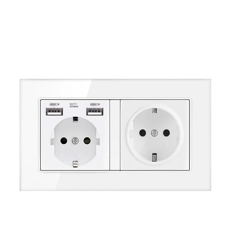 Type 146 Dual USB 16A Two-Gang European Power Socket Panel with German Standard Switch (Concealed)