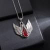 Vintage Celtic Angel Wings Synthetic Ruby Pendant Stainless Steel Necklace for Men Women Fashion Party Punk Jewelry