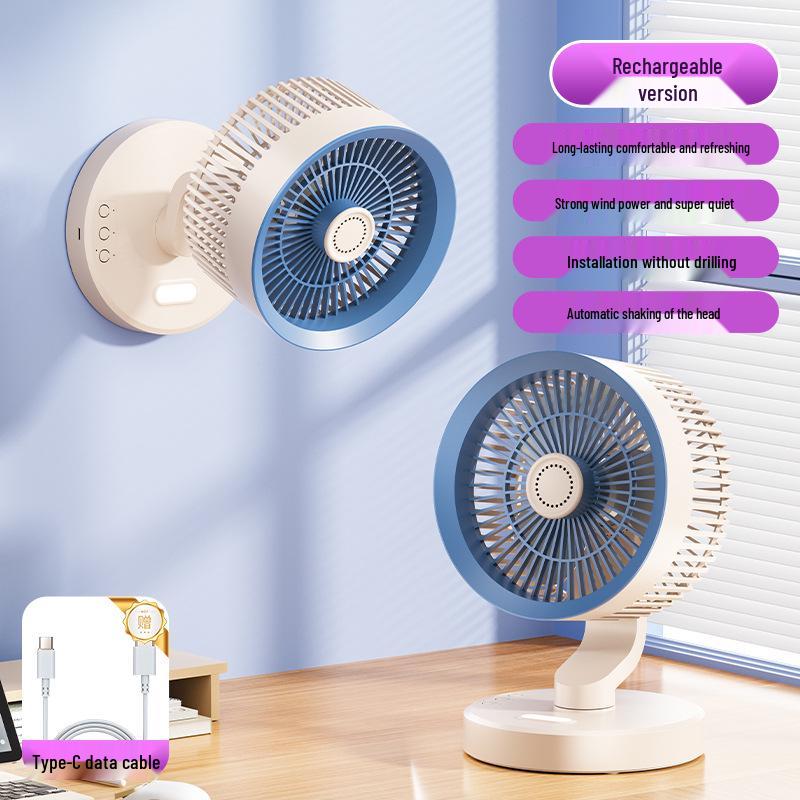 Multi-functional Wall & Desktop Fan with Automatic Oscillation, Night Light & Kitchen Use 25.5*16*17.5cm