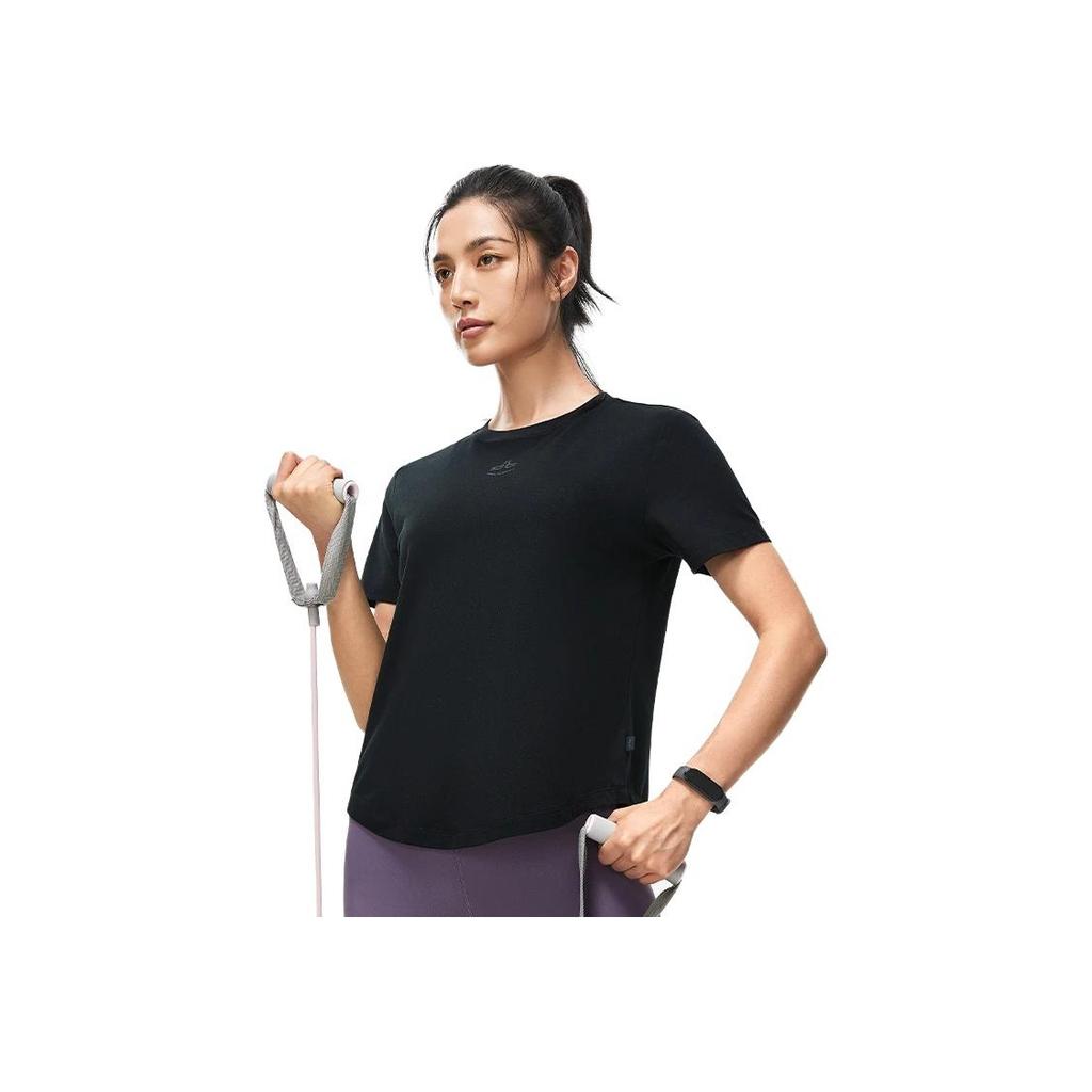 Li Ning Fitness Series Solid Color Ice Feel Comfortable Loose Short Sleeve T-Shirt Women Tops Black ATST216-2