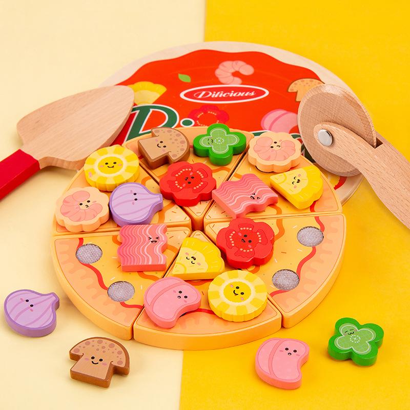 Kids' Pretend Play Kitchen Set: Pizza, Fruit, and Veggie Cutting Toys