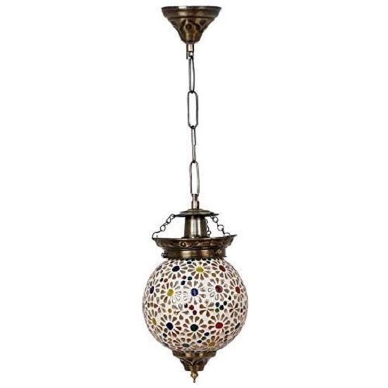 Hanging Round Glass Lamp, Beige