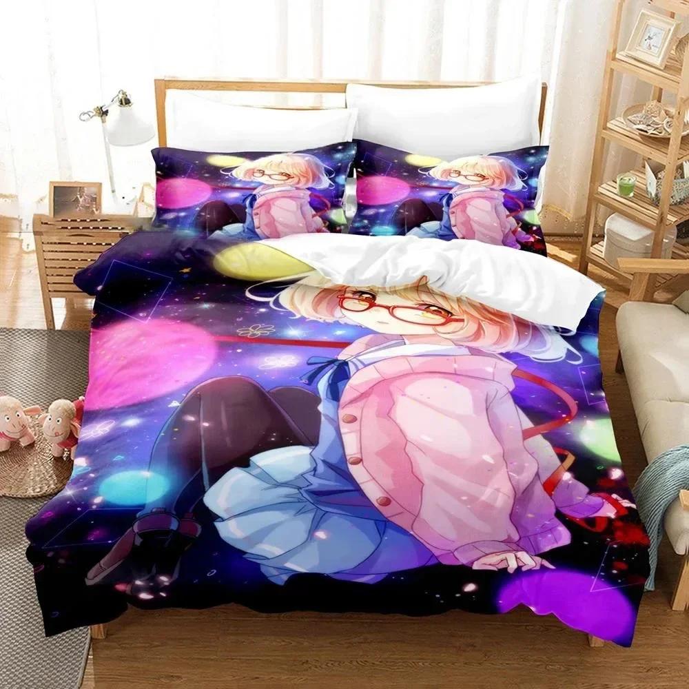 Anime Beyond the Boundary Mirai Kuriyama Bedding Set Duvet Cover Sheet Printed Pillowcase Full Queen King Size Comforter Bedroom