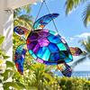 Peaceful Ocean Vibe Decor Sea Turtle Suncatcher, Acrylic Window Hanging Ornament, Faux Stained Glass Themed Gifts for Women Coastal Lovers,