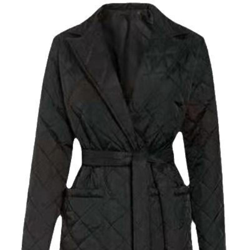 Autumn Winter Women's Notched Lapel Quilted Coat, Knee-Length Belted Waist Diamond Pattern Parka with Lightweight Warmth, Elegant Trench Style Jacket