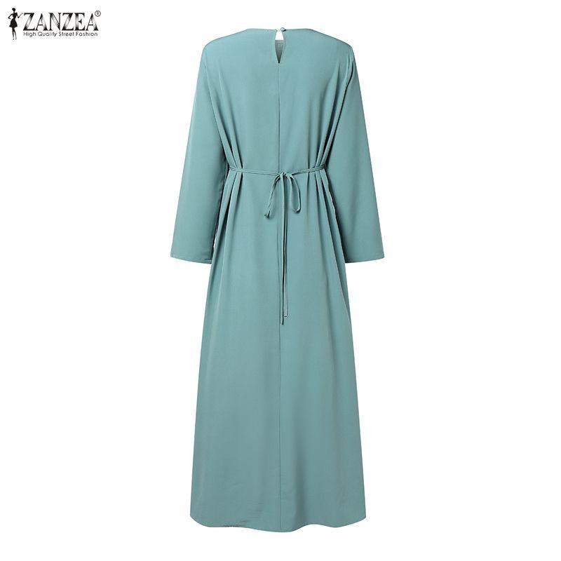 ZANZEA Damen Freizeit Rundhals Langarm Locker Muslimisches Kleid