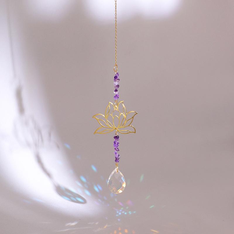 1Piece Natural Crushed Stone Amethyst Lotus Flower Pendant Rainbow Maker Window Decoration Pendant Suncatcher Gardening Crafts