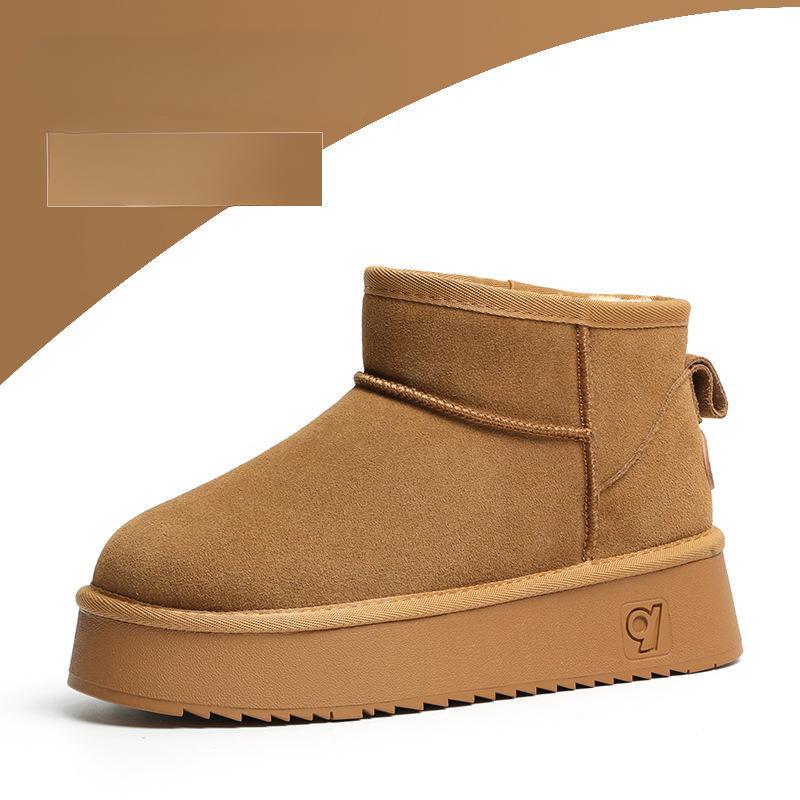 Snow boots women's winter fur integrated warm short boots thick soled cowhide with fleece women's cotton shoes women's cotton boots