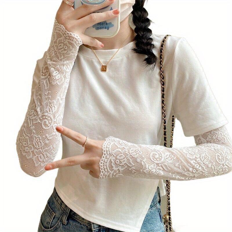 Summer Lace Solar Arm Sleeves Woman Covered Long Fingerless Gloves Driving Elastic Anti-sunburn Arm Sleeve Sexy Wrist Mittens